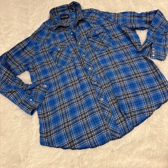 Wrangler Men's Long Sleeve Snap Button Down Blue Plaid - Size Medium - Picture 1 of 9